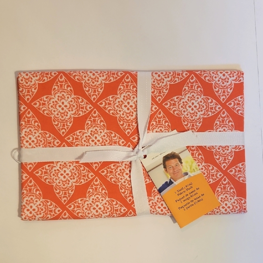 Salmon Pink & White Patterned 100% Cotton Fabric Ty Pennington 1 Yard NEW